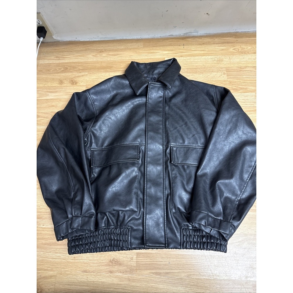 Rage‎ Blue Men's Large Black Faux Leather Bomber Jacket